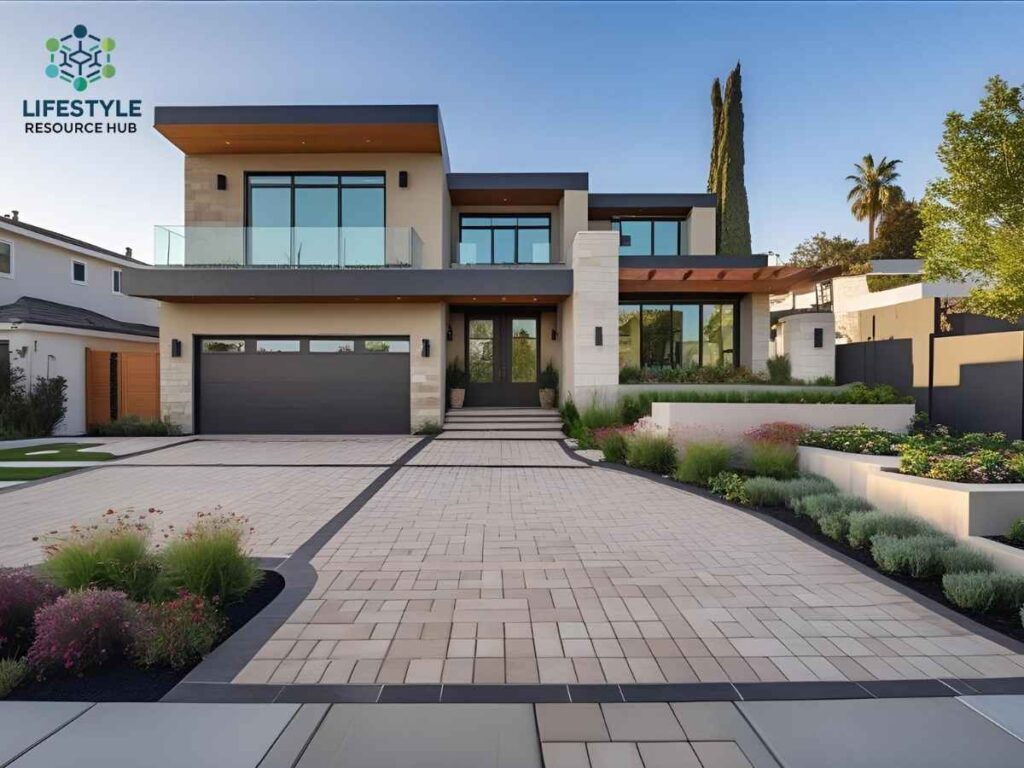 Parking Pad Pavers for Fresno Driveways in Los Angeles 2 Modern Los Angeles home with Fresno driveway pavers and landscaping