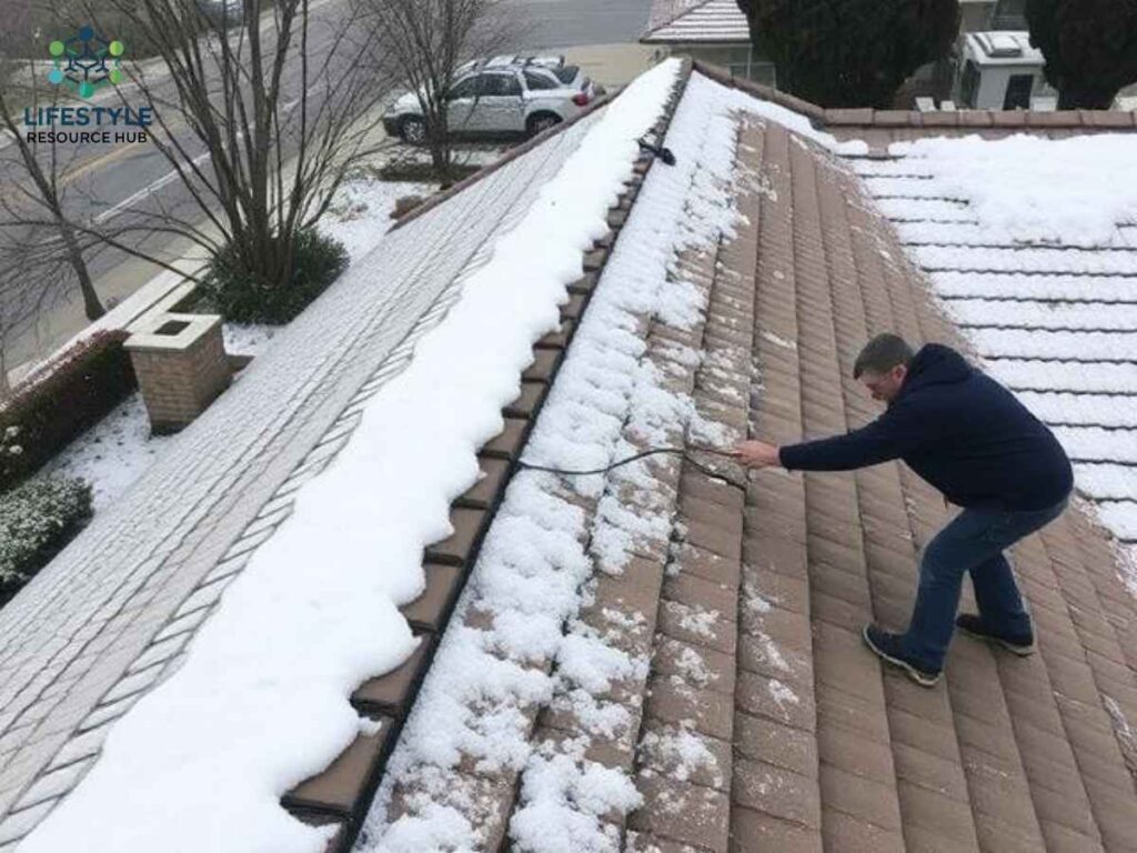 The Local Climate Shift: Preparing for LA’s New Winter Reality 1 Snow-guard installation on a residential roof in South Land Park, Los Angeles during winter weather preparation