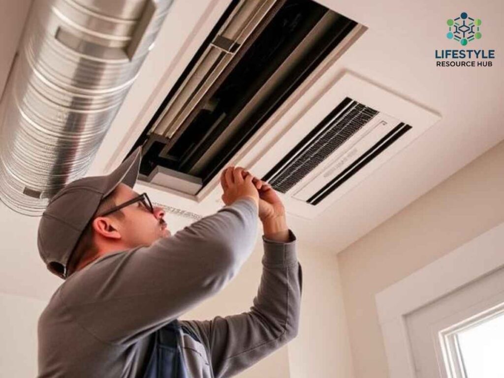 Mather Duct Sealing for Improved AC Efficiency in Los Angeles 2 Technician sealing air ducts for better AC performance in Los Angeles residence