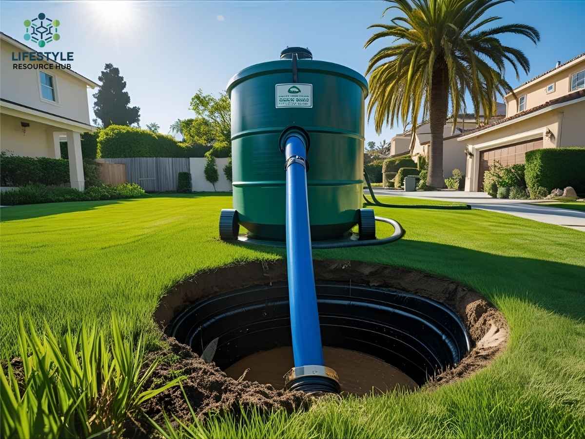 Professional septic-tank pumping in Los Angeles residential yard