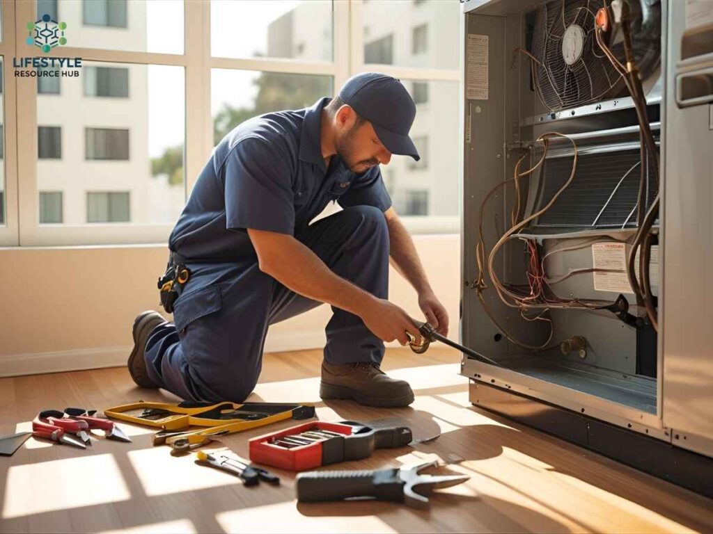 Preventative AC Maintenance Before Julian’s Summer Heat in Los Angeles 1 Technician performs preventative AC maintenance in a Los Angeles apartment before Julian’s peak summer heat wave