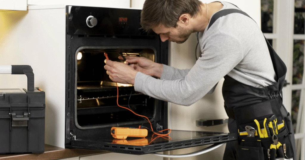 Samsung Microwave Burning Smell Repair Pasadena: Your Local Expert Guide 1 Technician fixing Samsung microwave burning smell repair Pasadena kitchen